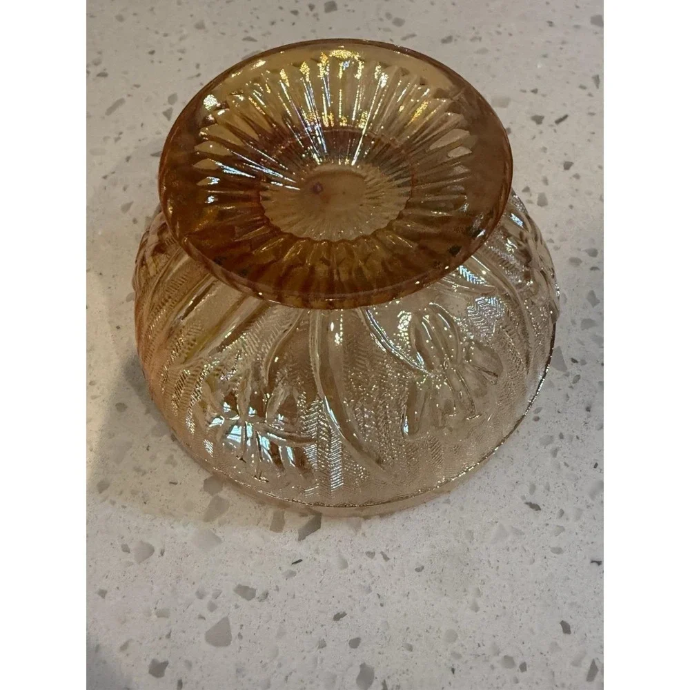 Jeannette Iris Herringbone Iridescent Peach Sherbet Depression Carnival Glass
